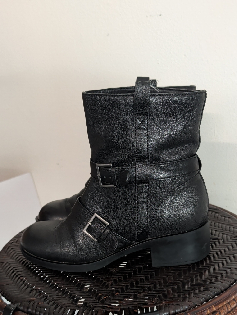 Cole Haan Fabrizia Womens Size 7B Buckle Moto Pull On Black Ankle Boots